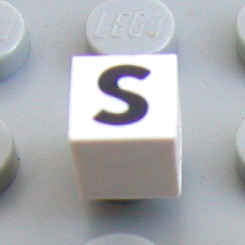 Modulex Tile 1 x 1 with S print - Black Lining on Top and Sides