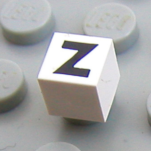 Modulex Tile 1 x 1 with Z print - Black Lining on Top and Sides