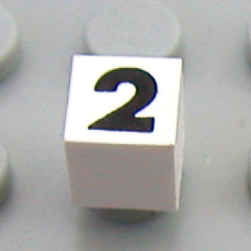 Modulex Tile 1 x 1 with Black '2' Print with No Lining