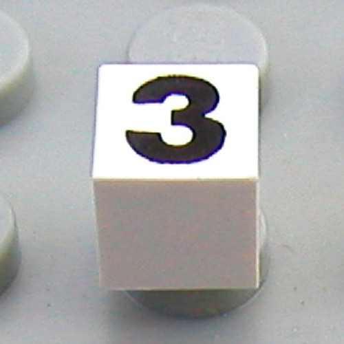 Modulex Tile 1 x 1 with Black '3' Print with No Lining