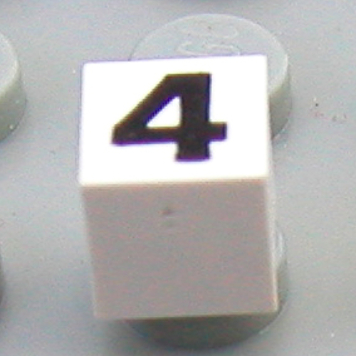 Modulex Tile 1 x 1 with Black '4' Print with No Lining