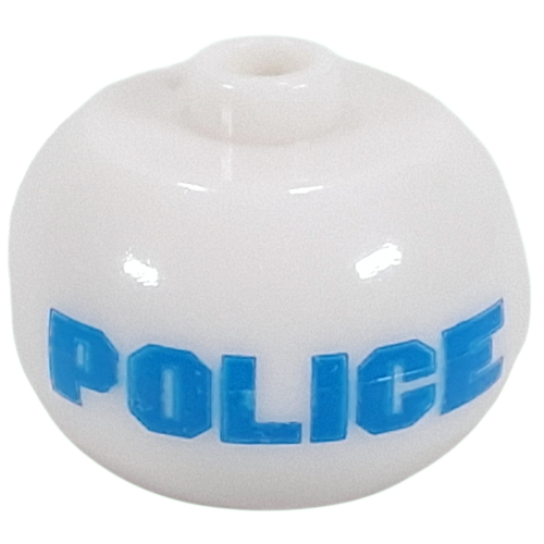 Pen Bead, Round Orb with Light Blue 'POLICE' Print