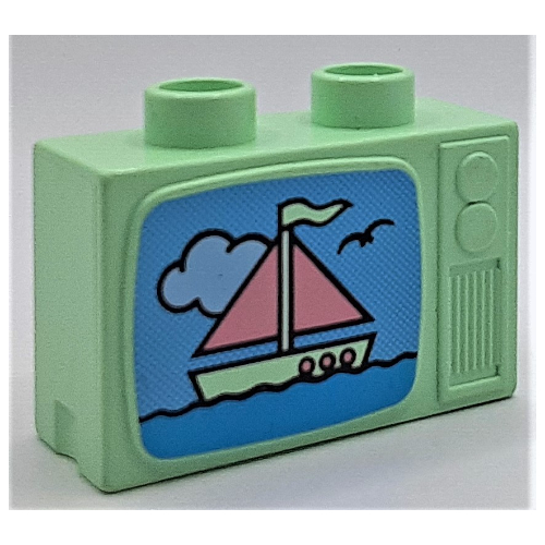Duplo Television 1 x 2.5 x 1.3 with Pink and Light Green Ship Print