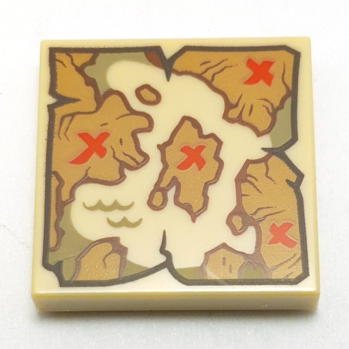 Image of part Tile 2 x 2 with Nougat Map, Red Crosses (Golden Weapons) print