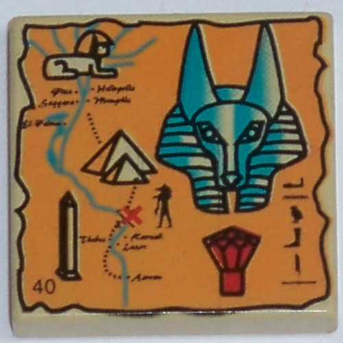 Tile 2 x 2 with Orange Map and Hieroglyphs, Anubis Head, 40 Print