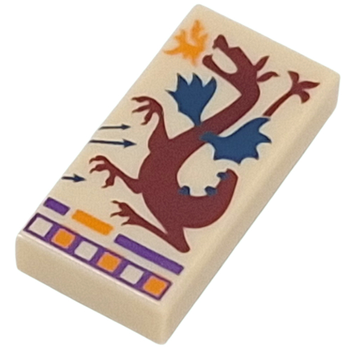 Tile 1 x 2 with Dark Red Dragon, Dark Blue Wings, Orange Flames, Decorations print