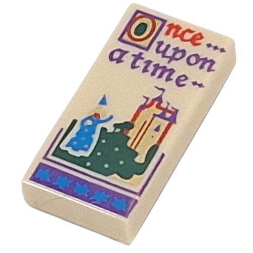 Tile 1 x 2 with Castle, Princess, Red/Dark Purple 'Once upon a time' print