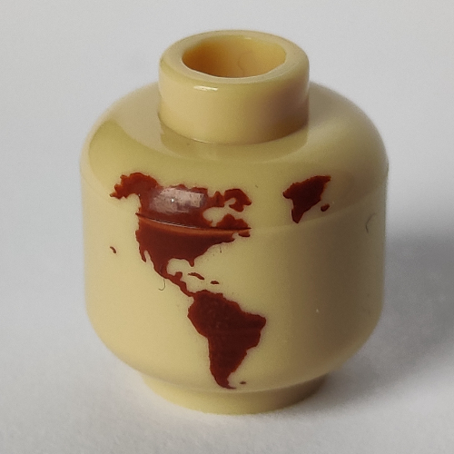 Minifig Head (No Face), Reddish Brown World Map Missing Japan, Hawaii print