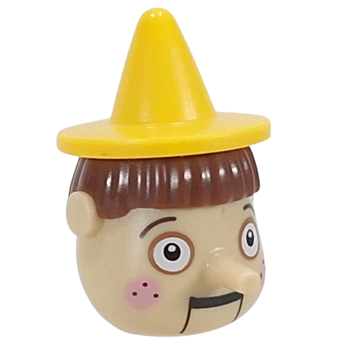 Head Special, Pinocchio with Yellow Hat, Reddish Brown Hair pattern, White Eyes, Pink Cheeks print