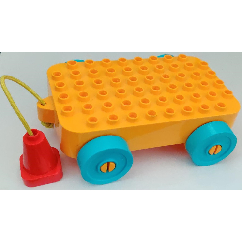 Duplo Car Base 6 x 10 x 1 1/2 with Medium Azure Wheels, Green String and Red Handle Cone