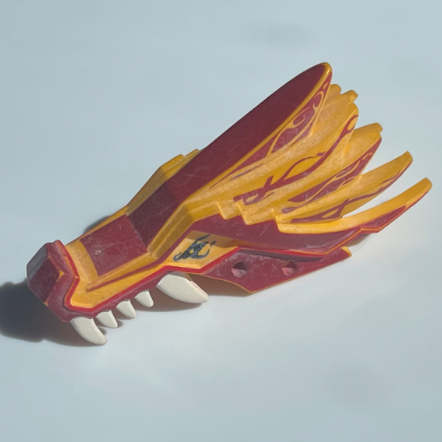 Creature Body Part, Dragon Head Upper Jaw with Dark Red Sections, White Teeth and Red Stripes Print