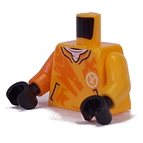 Torso, Odd Arms, Sweater, Pockets, White Undershirt and Symbol, Orange Dragon print, Left Bright Light Orange Arm, Right Orange Arm, Black Hands