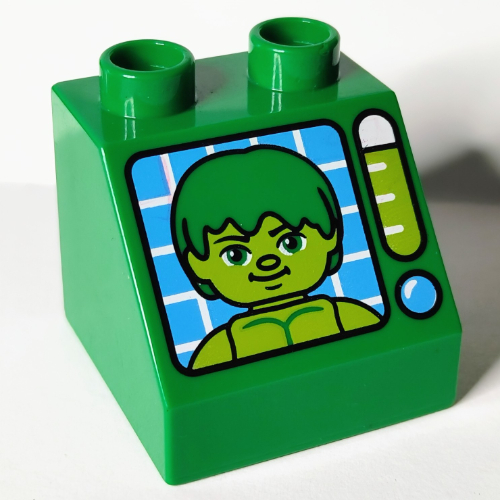 Duplo Brick 2 x 2 Slope 45° with Monitor with Hulk print