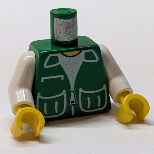Torso, Vest with Patch Pockets over White Shirt Print, White Arms, Yellow Hands