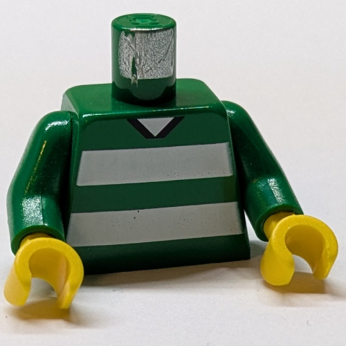 Torso, Soccer Horizontal White Stripes and '3' Back Print, Green Arms, Yellow Hands