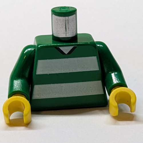 Torso, Soccer Horizontal White Stripes and '9' Back Print, Green Arms, Yellow Hands