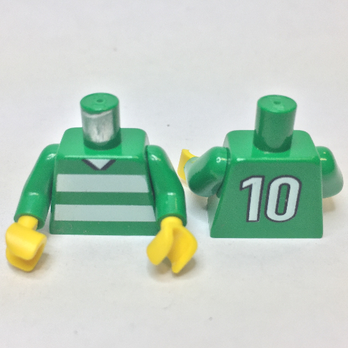 Torso Soccer Horizontal White Stripes and '10' Back Print, Green Arms, Yellow Hands