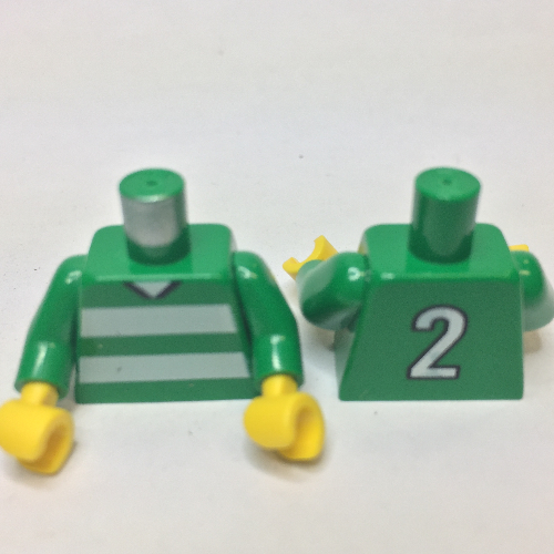 Torso Soccer Horizontal White Stripes and '2' Back Print, Green Arms, Yellow Hands
