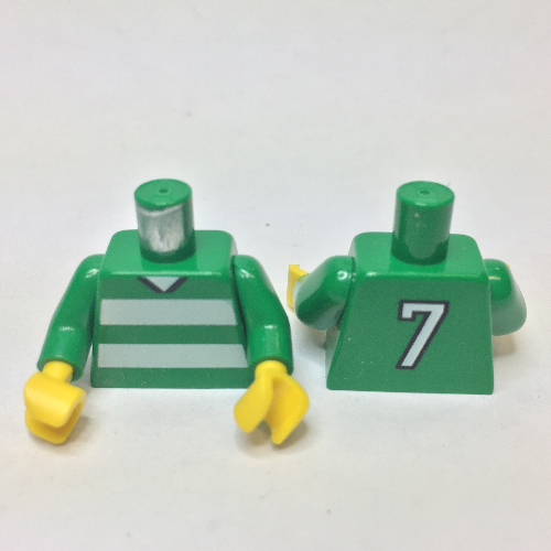 Torso Soccer Horizontal White Stripes and '7' Back Print, Green Arms, Yellow Hands