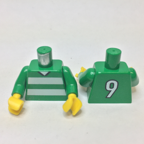 Torso Soccer Horizontal White Stripes and '9' Back Print, Green Arms, Yellow Hands