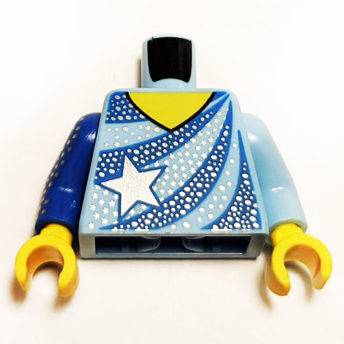 Torso, Odd Arms, Blue Stripes, Silver Stars, Bare Chest print, Left Bright Light Blue Arm, Right Blue Arm, Yellow Hands