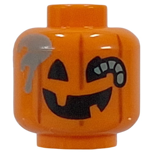 Minifig Head Jack O Lantern Pumpkin, Rotting, Worm Through Eye