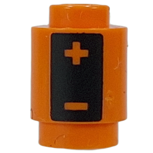 Brick Round 1 x 1 Open Stud with Black Rectangle, +, - (Battery) print