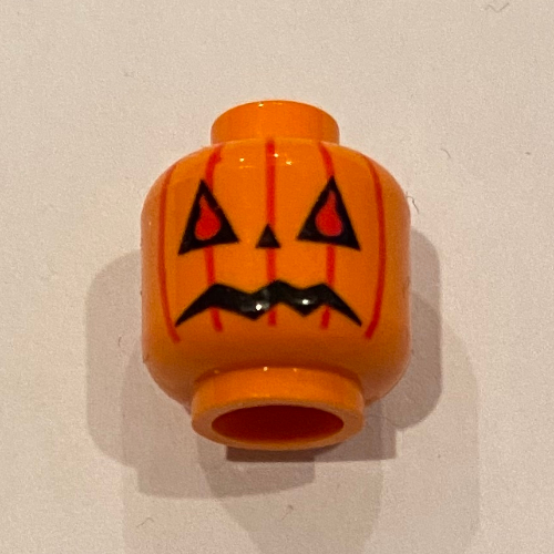 Minifig Head Pumpkin, Jack O' Lantern Print [Blocked Open Stud]