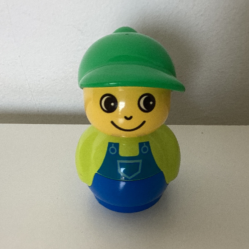 Primo Figure Boy with Blue Base, Blue Dungarees print, Green Cap