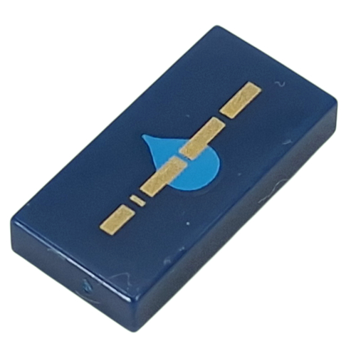 Tile 1 x 2 with Gold Stripe, Dark Azure Water Droplet print