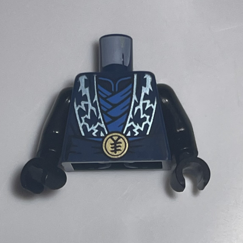 Torso, Ninja Robe, Metal Gold Lightning Bolts, Blue Tunic, Sash, Gold Belt Buckle print, Black Arms and Hands
