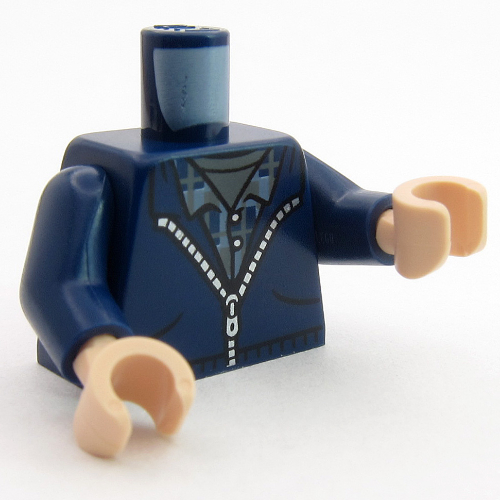 Torso, Hoody, Zipper, Sand Blue/Dark Blue Shirt, Dark Bluish Grey Shirt print, Dark Blue Arms, Light Nougat Hands