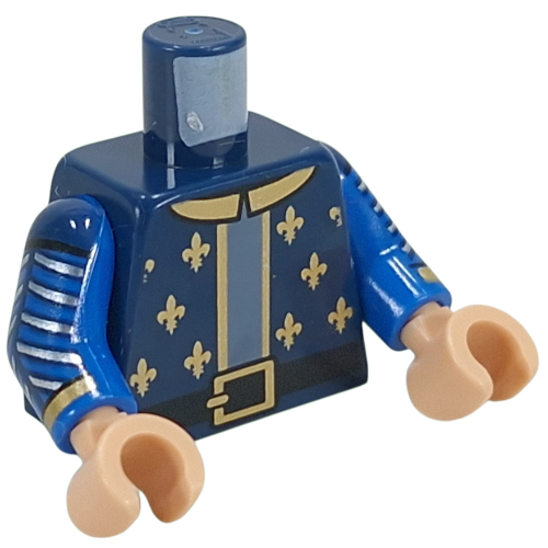Torso, Tunic, Gold Trim, decorations, Collar, Black Belt, Sand Blue Shirt, Silver Stripes on Arms print, Blue Arms, Warm Tan Hands