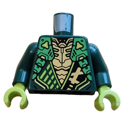Torso, Ninja Robes, Black Sash with Gold Symbol, Bright Green Straps, Gold Chest print, Dark Green Arms, Lime Hands