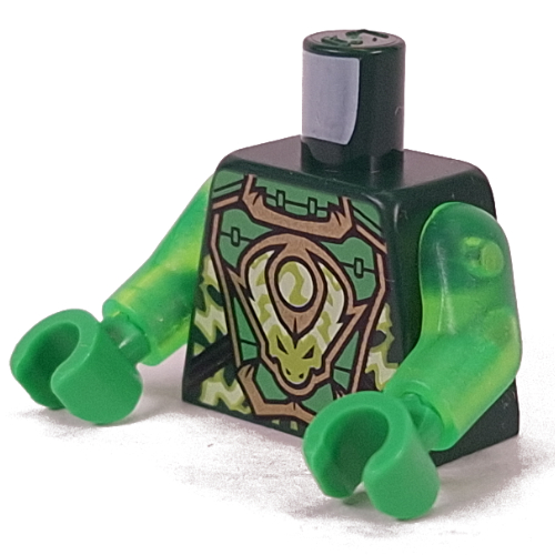 Torso, Sand Green/Gold Armour, Lime/Yellowish Green Decorations, Dragon Print, Trans-Bright Green Arms, Bright Green Hands