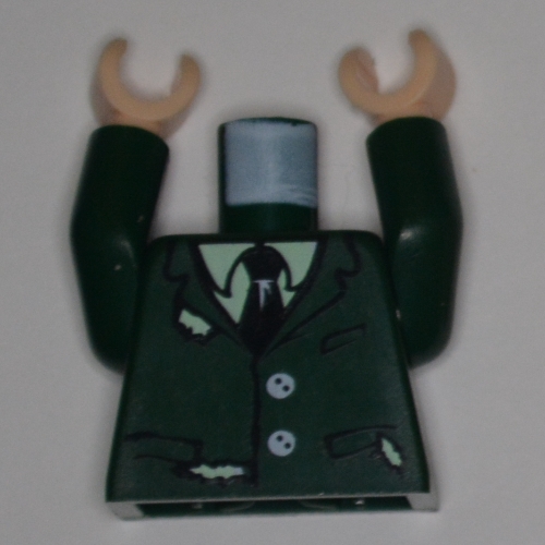 Torso Torn Suit with Buttons, Shirt and Tie Print, Dark Green Arms, Light Nougat Hands