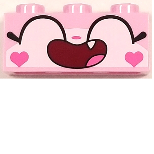 Brick 1 x 3 with Unikitty, Wide Closed Eyes Smiling Open Mouth with One Tooth and Hearts on Cheeks Print