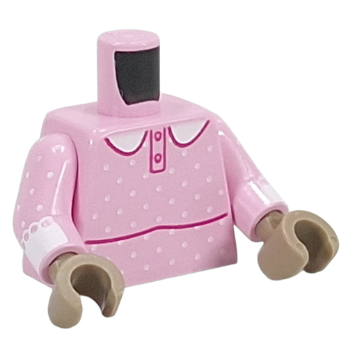 Torso, Night Gown, Dark Pink Trim, White Dots, Collar print, Bright Pink Arms, Dark Tan Hands