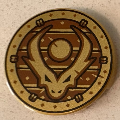 Tile Round 2 x 2 with Gold Dragon Head on Dark Blue Background print