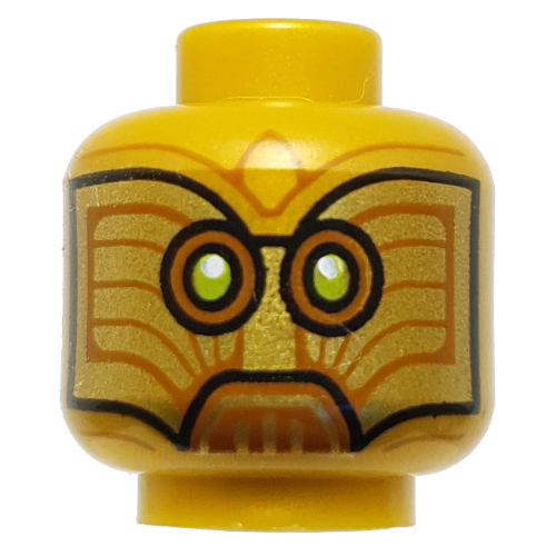 Minifig Head Temple Guard, Droid, Dark Orange/Lime Eyes, Lines