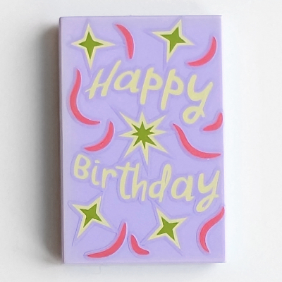 Tile 2 x 3 with Yellowish Green 'Happy Birthday' Text, Dark Pink and Lime Decorations Print