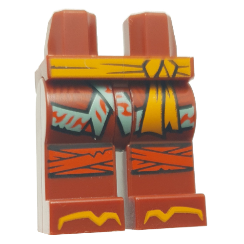 Hips and Dark Red Legs with Orange Sash, Robe End with Sand Green Trim, Red Knee Wraps print