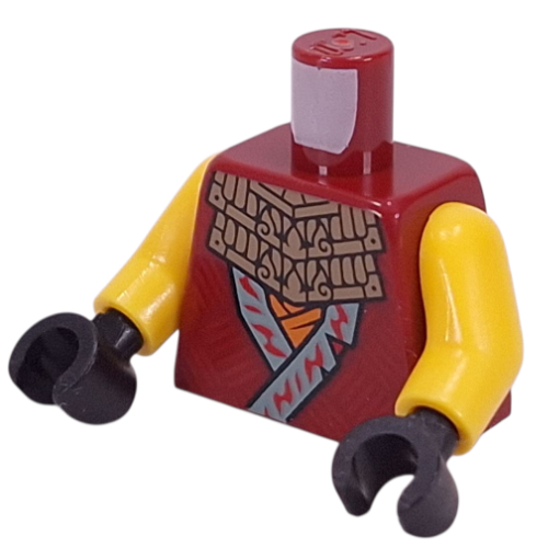 Torso, Ninja Robe, Sand Green Trim, Dark Tan Armor Plating, Orange Sash print, Yellow Arms, Black Hands
