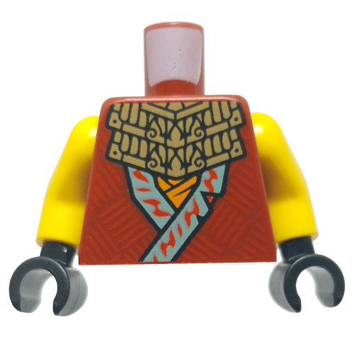 Torso, Ninja Robe, Sand Green Trim, Dark Tan Armor Plating, Orange Sash print, Yellow Arms, Black Hands
