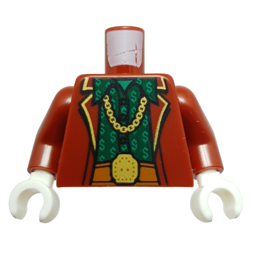 Torso, Jacket, Yellow Trim, Chain Necklace, Dark Orange Belt, Dark Green Shirt, Bright Green Dollar Signs print, Dark Red Arms, White Hands