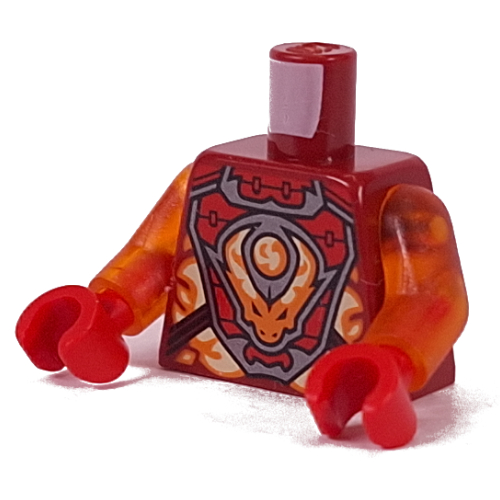 Image of part Torso Armor, Silver and Dark Red Panels, Orange and Bright Light Yellow Decorations, Dragon Print, Trans-Orange Arms, Red Hands