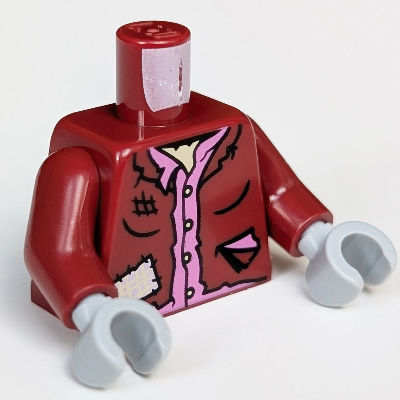 Torso Jacket, Patches, Dark Pink Shirt, Print, Dark Red Arms, Light Bluish Gray Hands