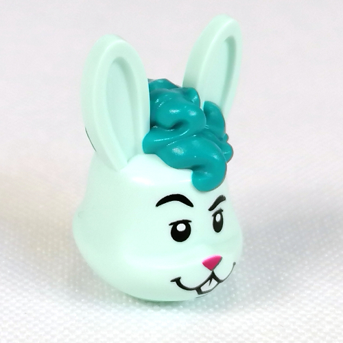 Minifig Head Special, Bunny Dancer, Dark Pink Nose, Dark Turquoise Hair Print