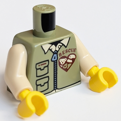 Torso Shirt and Vest with Zipper, Pockets, Heart, 'Rescue' Print, Tan Arms, Yellow Hands