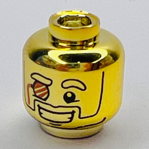 Minifig Head Mr Gold, Monocle, Wide Grin with Teeth Print